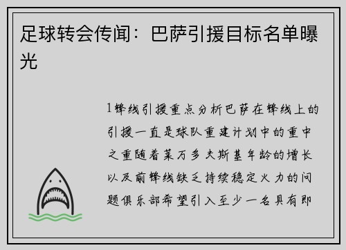 足球转会传闻：巴萨引援目标名单曝光