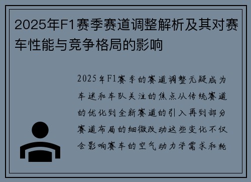 2025年F1赛季赛道调整解析及其对赛车性能与竞争格局的影响