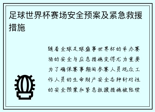 足球世界杯赛场安全预案及紧急救援措施