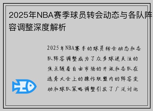 2025年NBA赛季球员转会动态与各队阵容调整深度解析